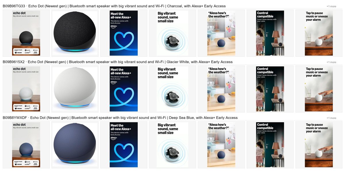 Amazon's listing images for the top smart speaker results