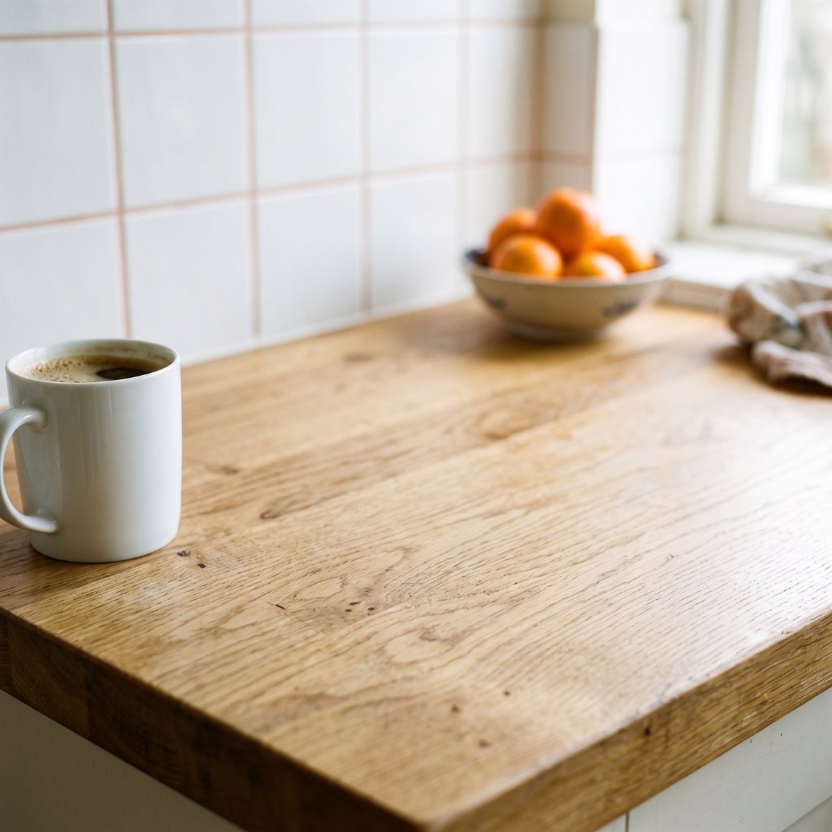 An empty kitchen worktop rendered by AI