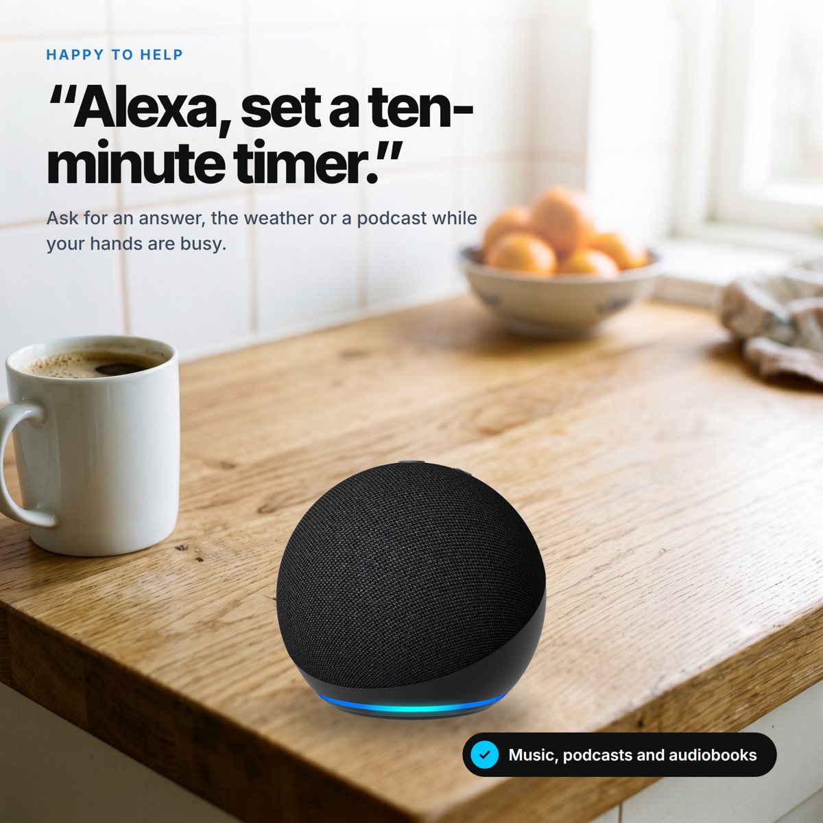 The finished kitchen image with the Echo Dot placed in